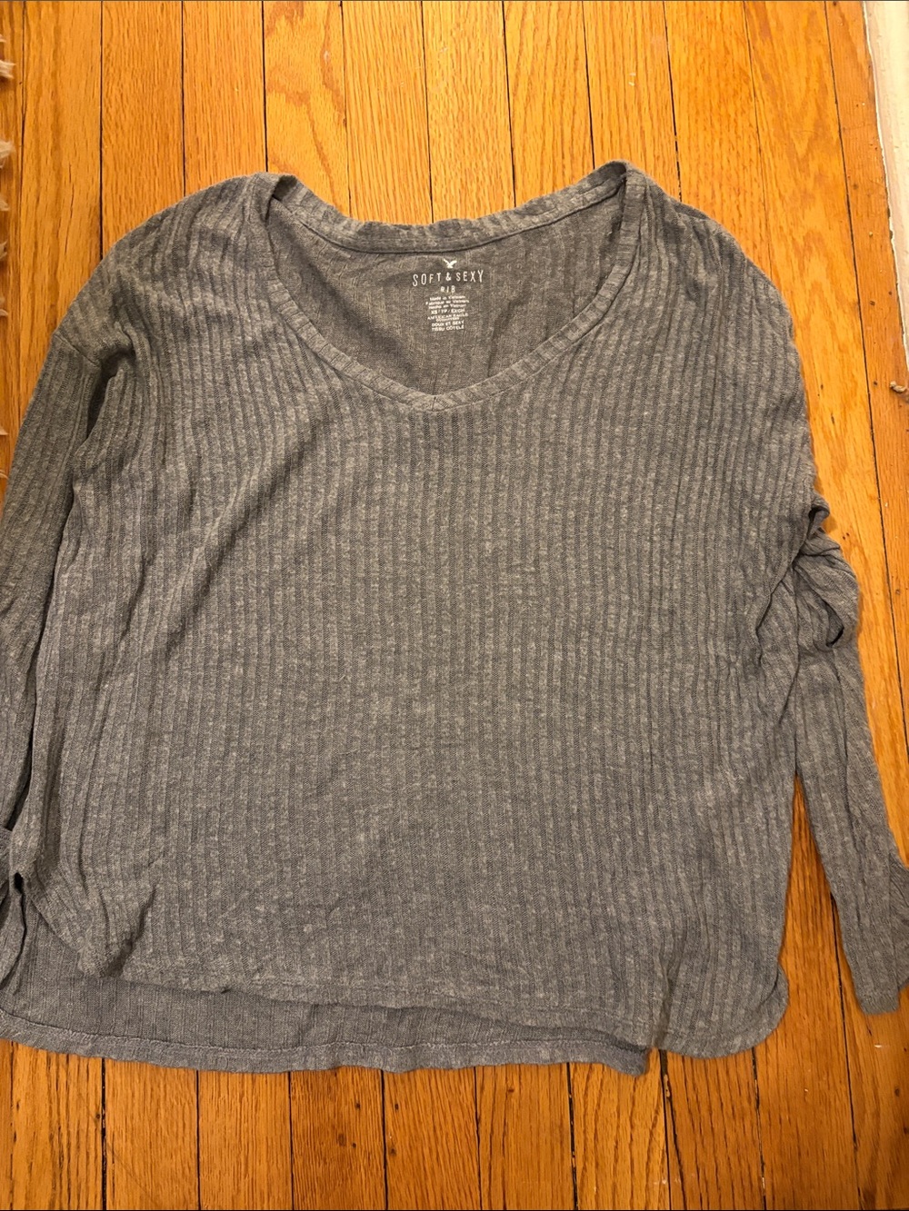 Victoria's Secret Soft & Sexy Gray Ribbed V-Neck Sweater